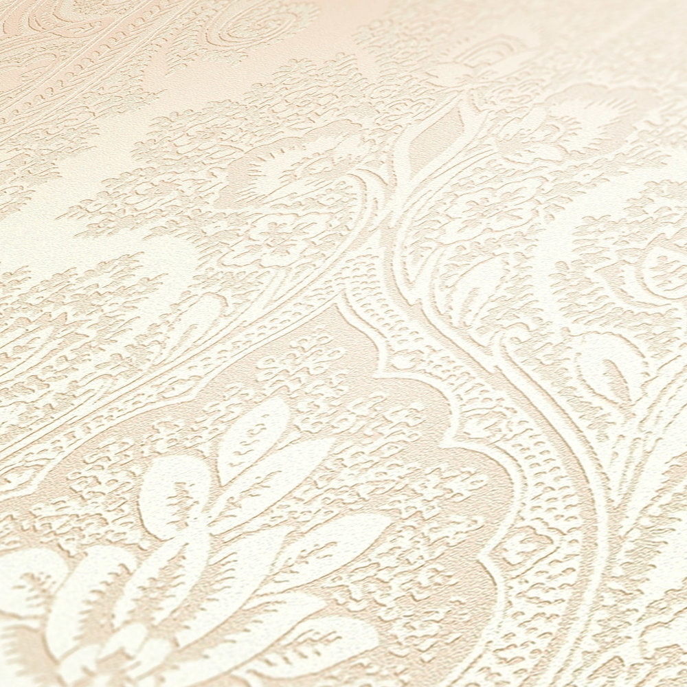             Papier peint boho ivoire avec motif ornemental - métallique, beige
        