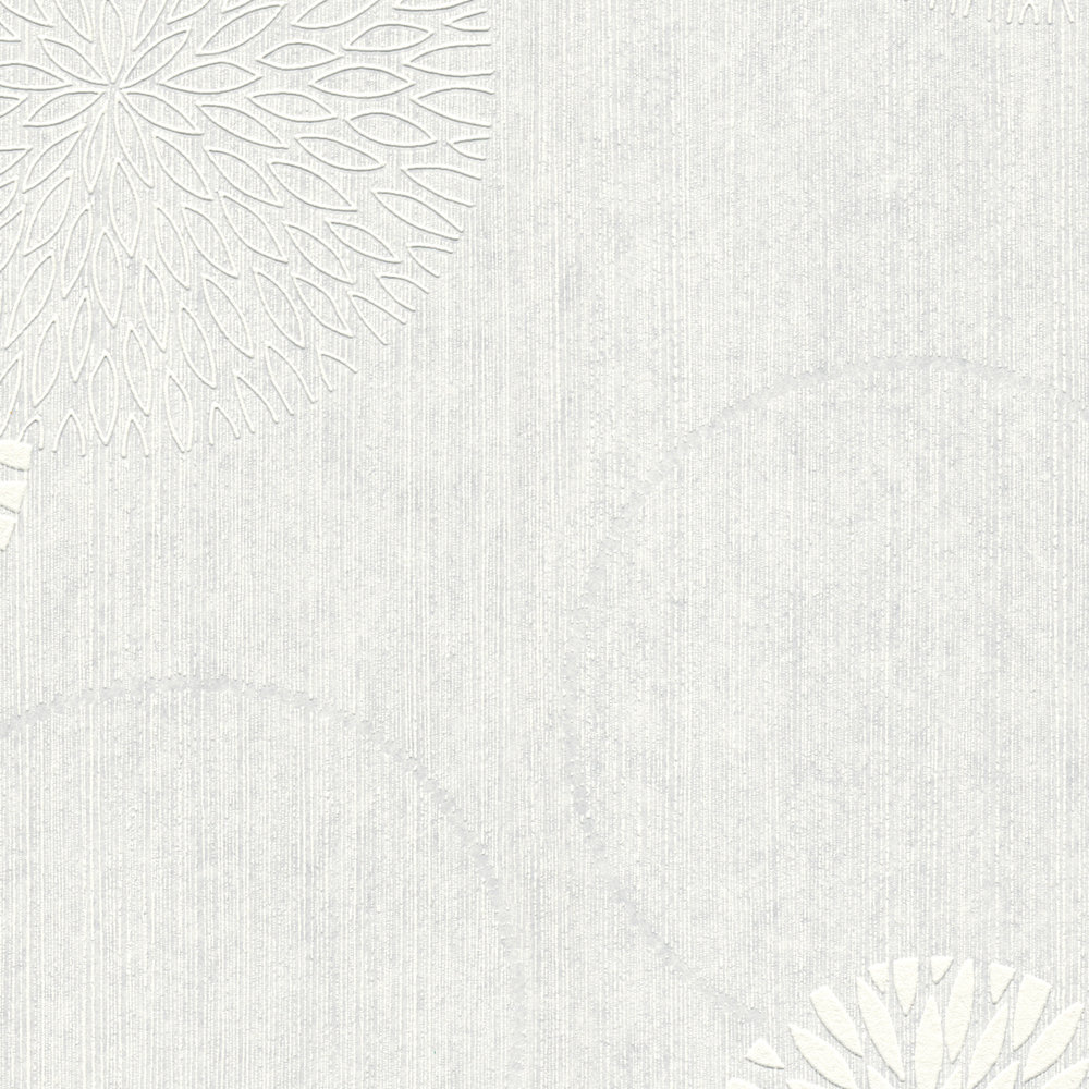             Papel pintado gráfico flores de puntos - pintable, blanco
        