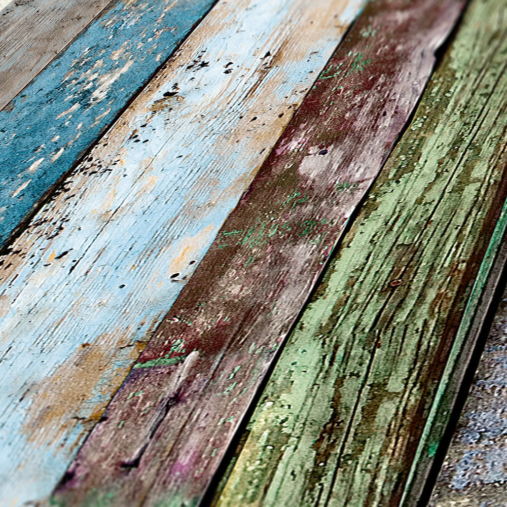             Carta da parati effetto legno in stile rustico shabby chic - multicolore
        