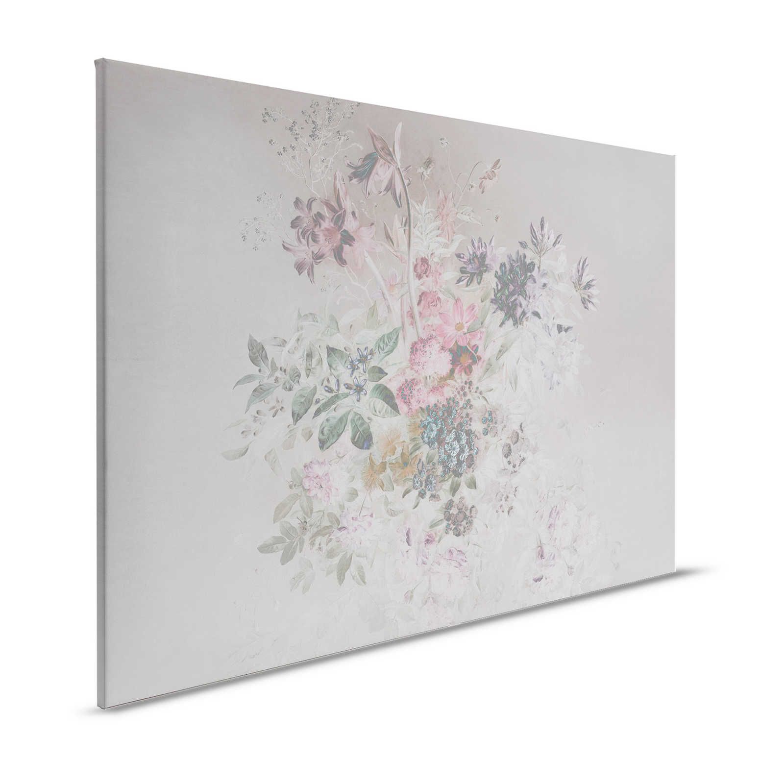 Quadro su tela con fiori e disegno a pastello - 0,90 m x 0,60 m
