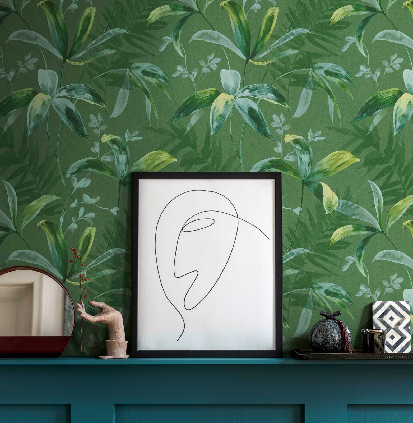             Non-woven wallpaper green leaves pattern in watercolour style - green
        