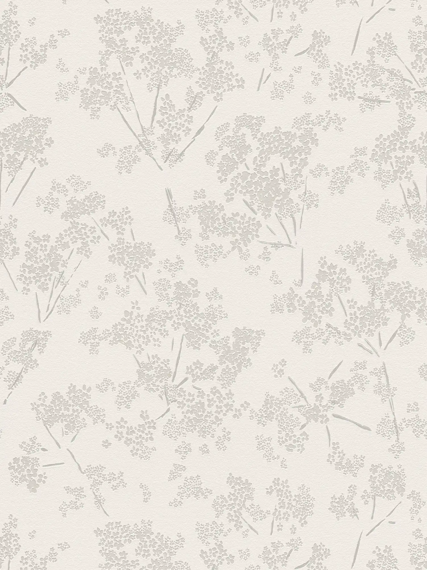 Papel pintado no tejido con motivo floral - blanco, gris
