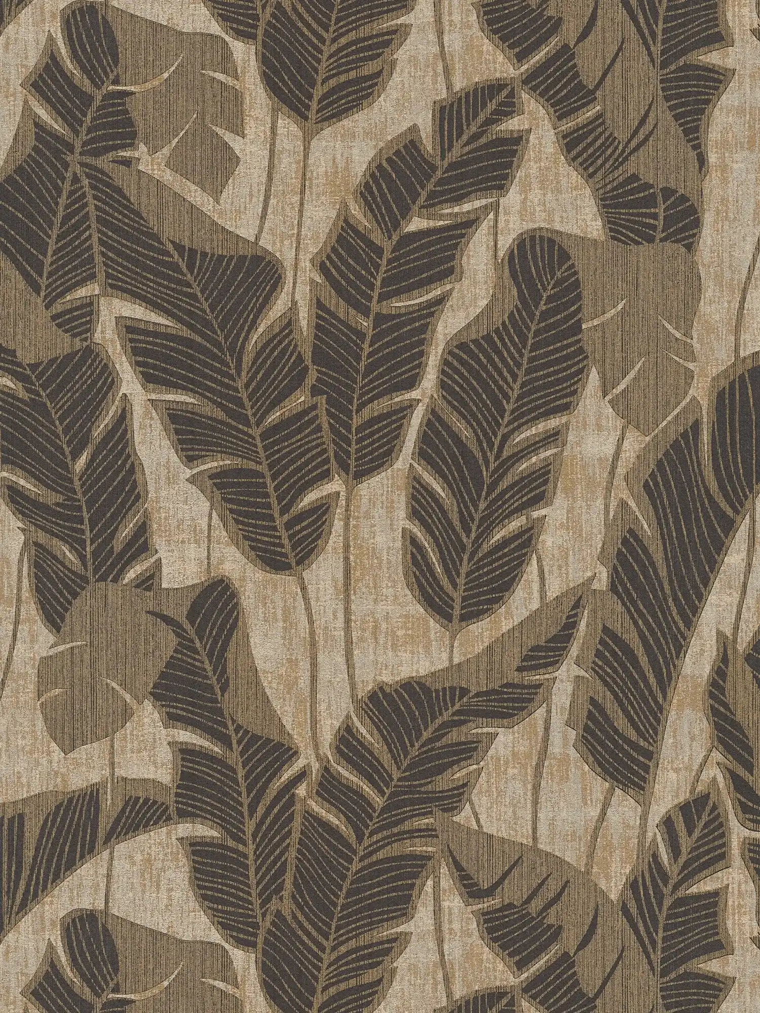 Floral wallpaper with jungle pattern - beige, black
