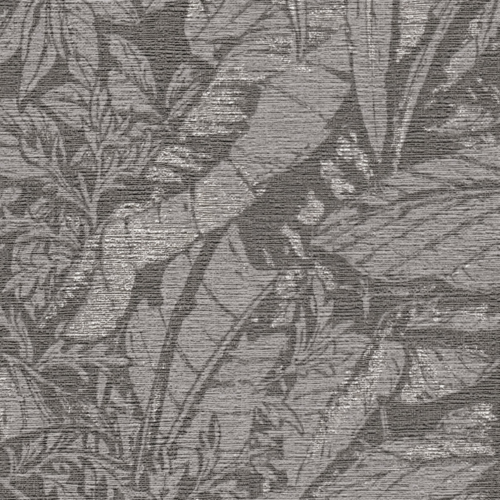             papier peint en papier intissé avec motif floral à feuilles - gris, noir, argenté
        