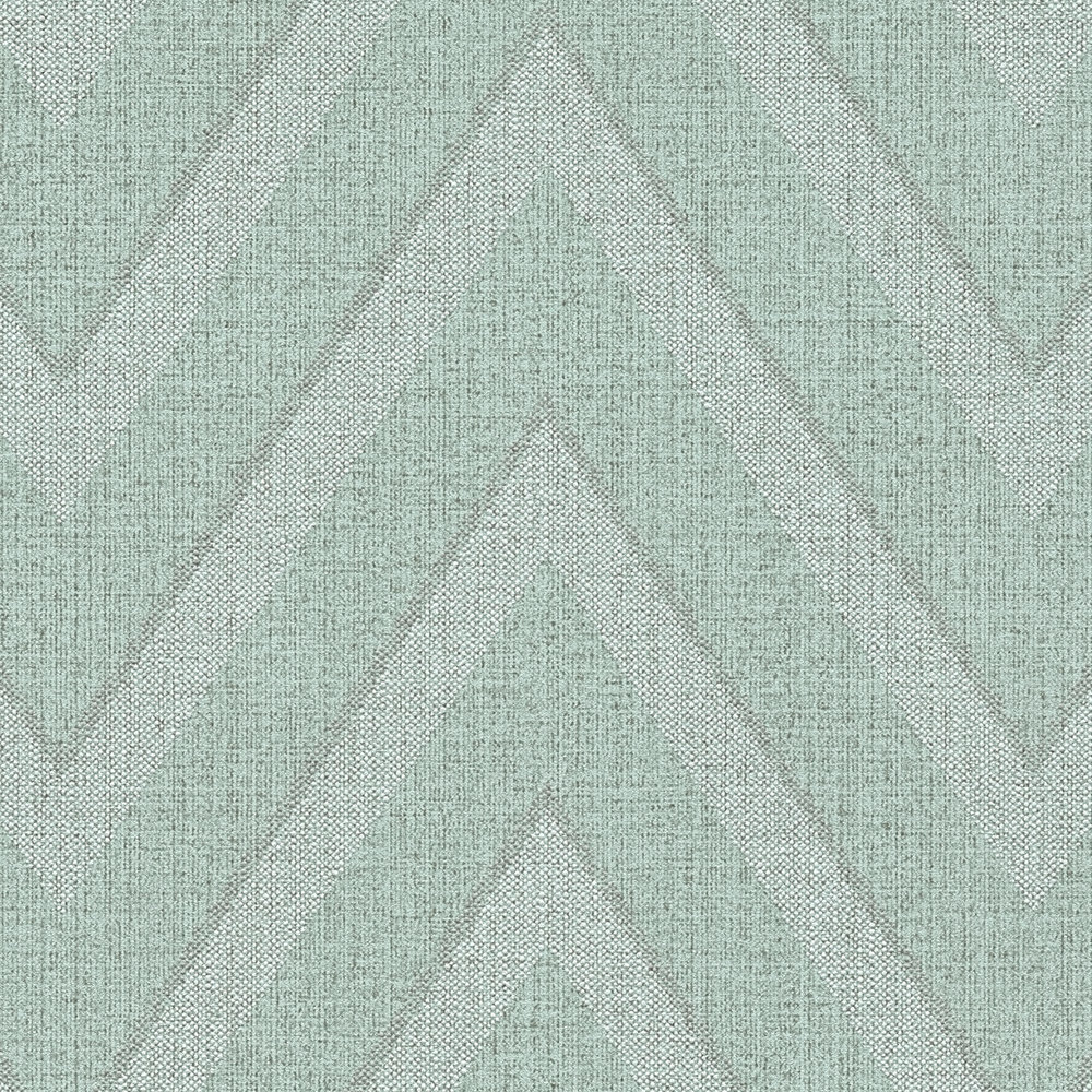             Linen look wallpaper zigzag pattern - blue, green
        