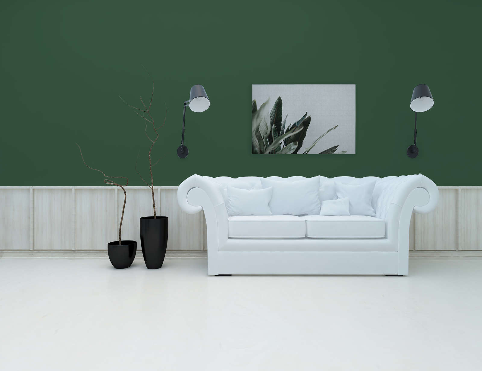            Urban jungle 1 - Canvas painting with palm leaves in natural linen look - 0.90 m x 0.60 m
        