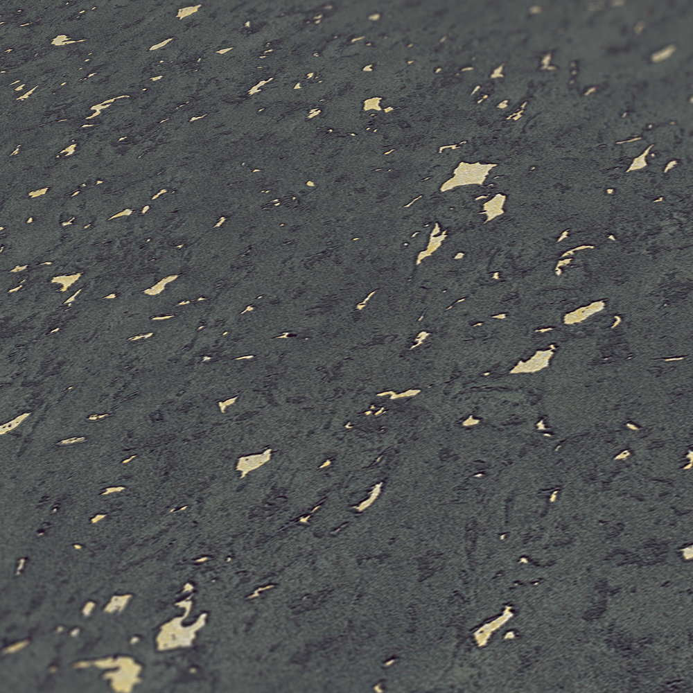             Vliesbehang kurk-look met metallic effect - zwart, metallic, goud
        