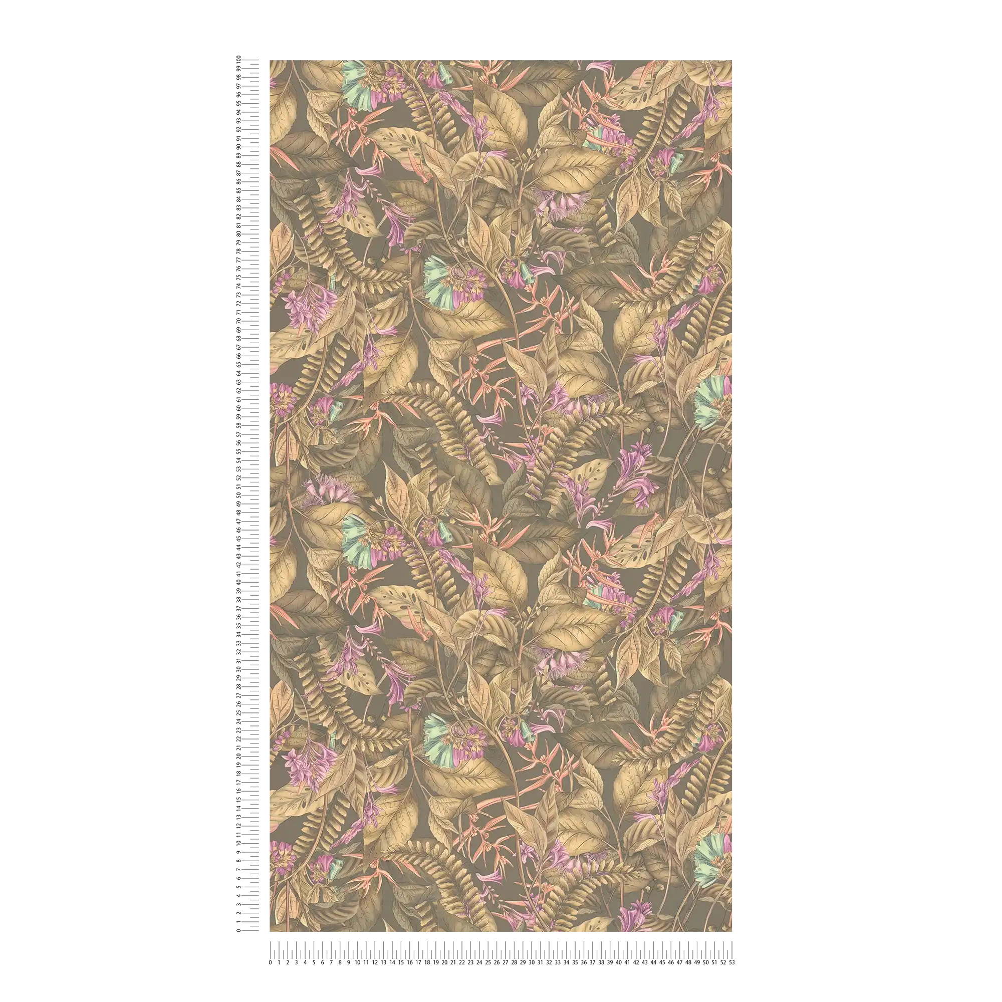             Floral wallpaper with flowers & leaves textured matt - brown, beige, purple
        