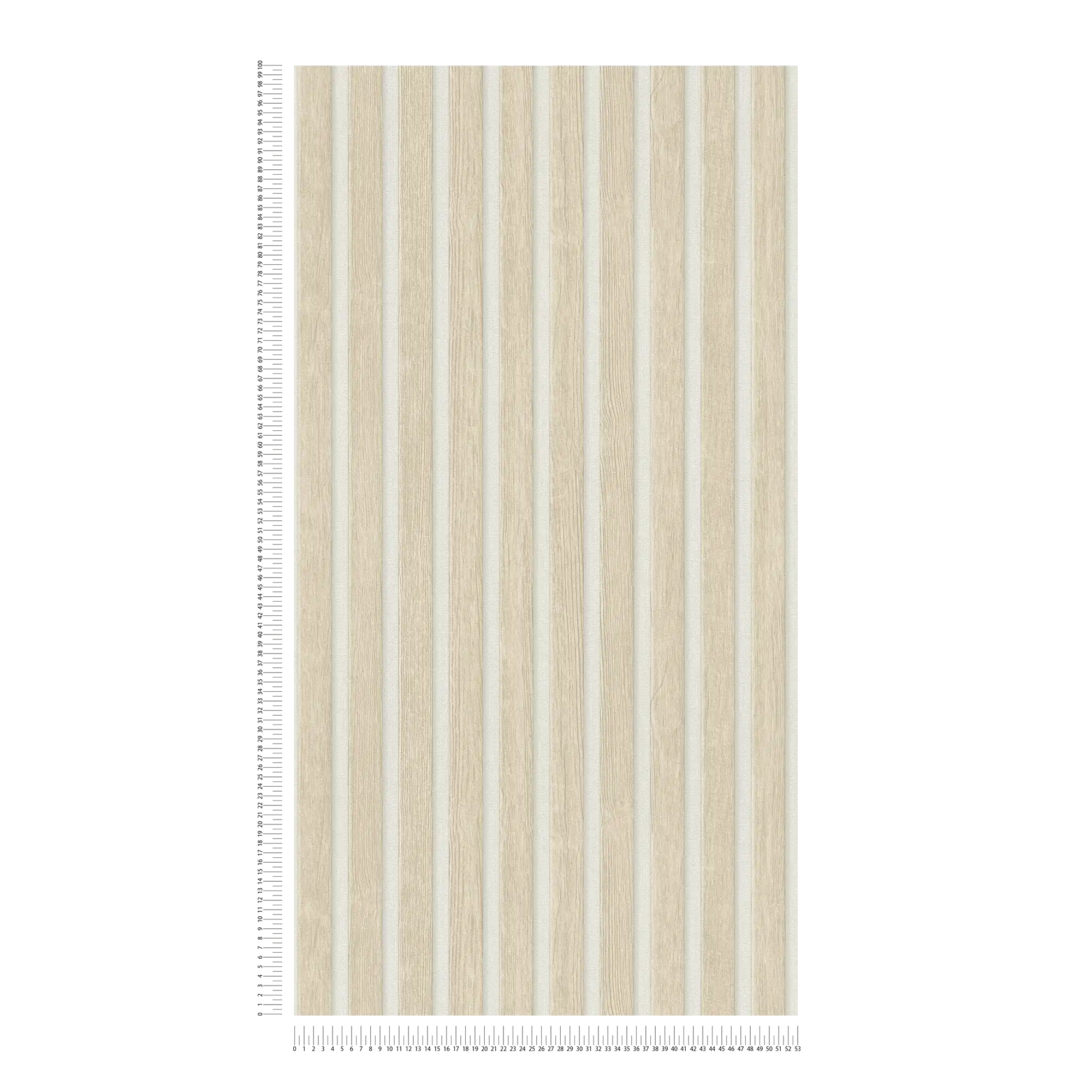             Papier peint bois imitation panneau acoustique - beige, blanc
        