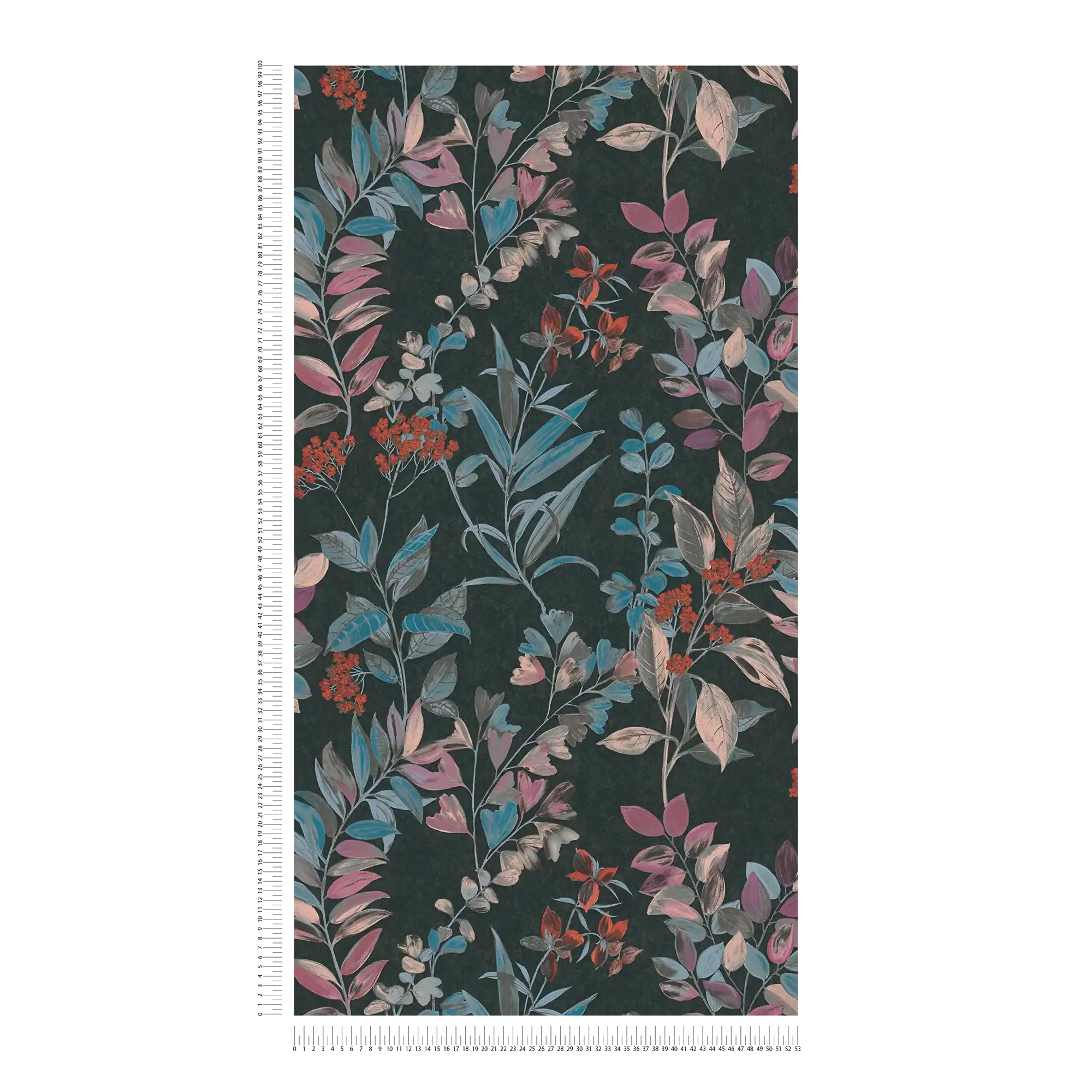             Papel pintado tejido-no tejido con motivos florales - multicolor, negro, azul
        