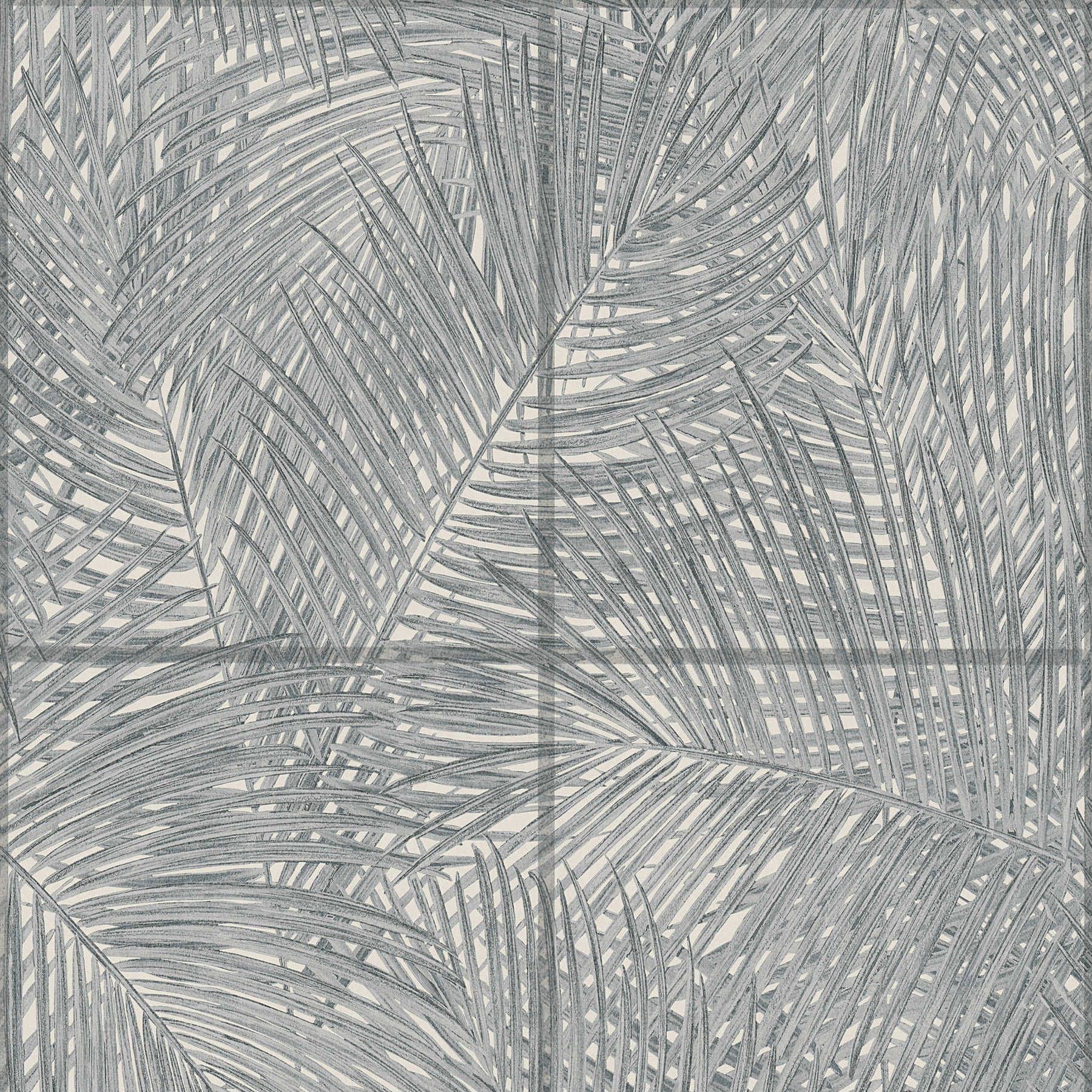 Wallpaper with tile design & leaf motif - black, white, grey
