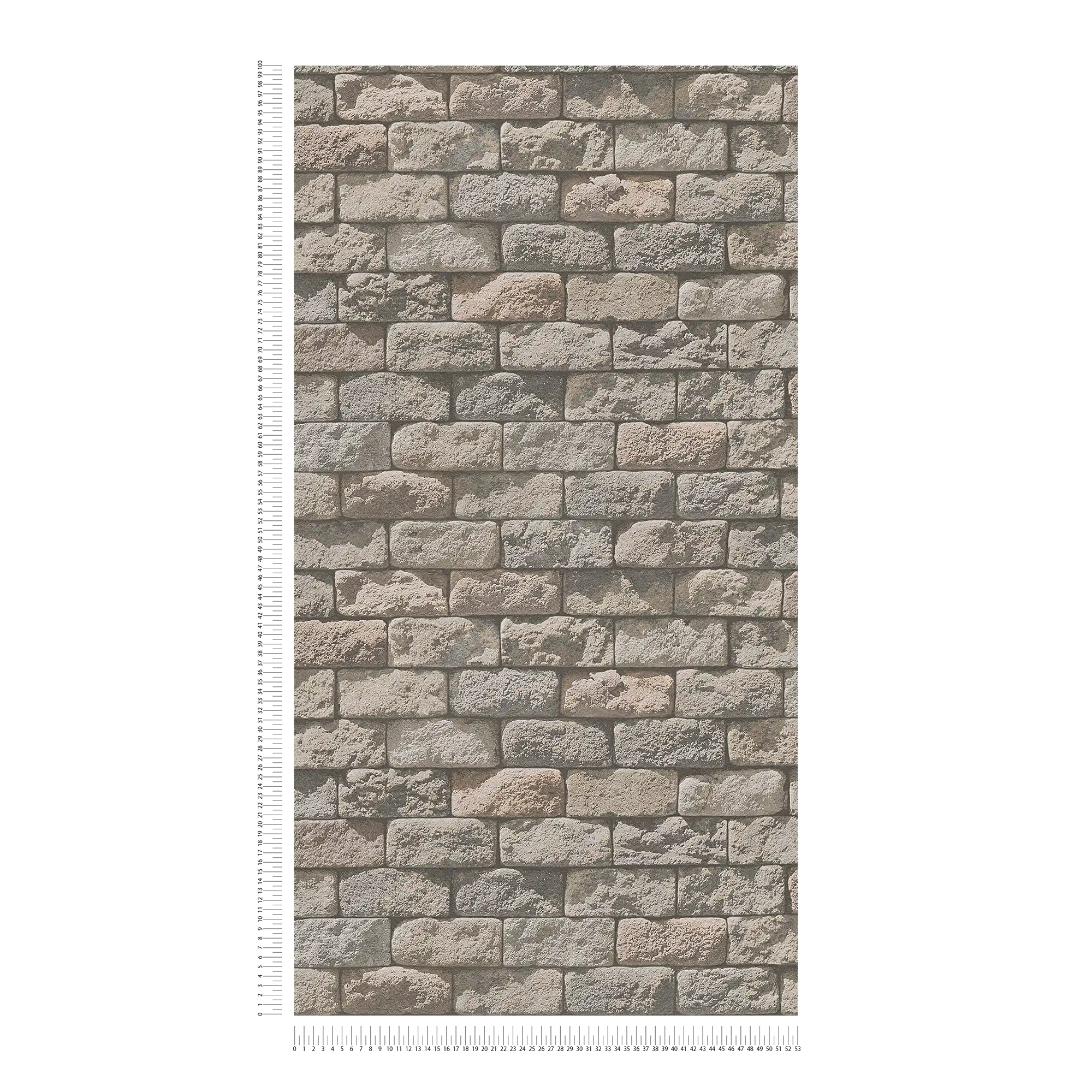            Carta da parati in pietra con mattoni, ombre e ottiche 3D - beige, crema
        