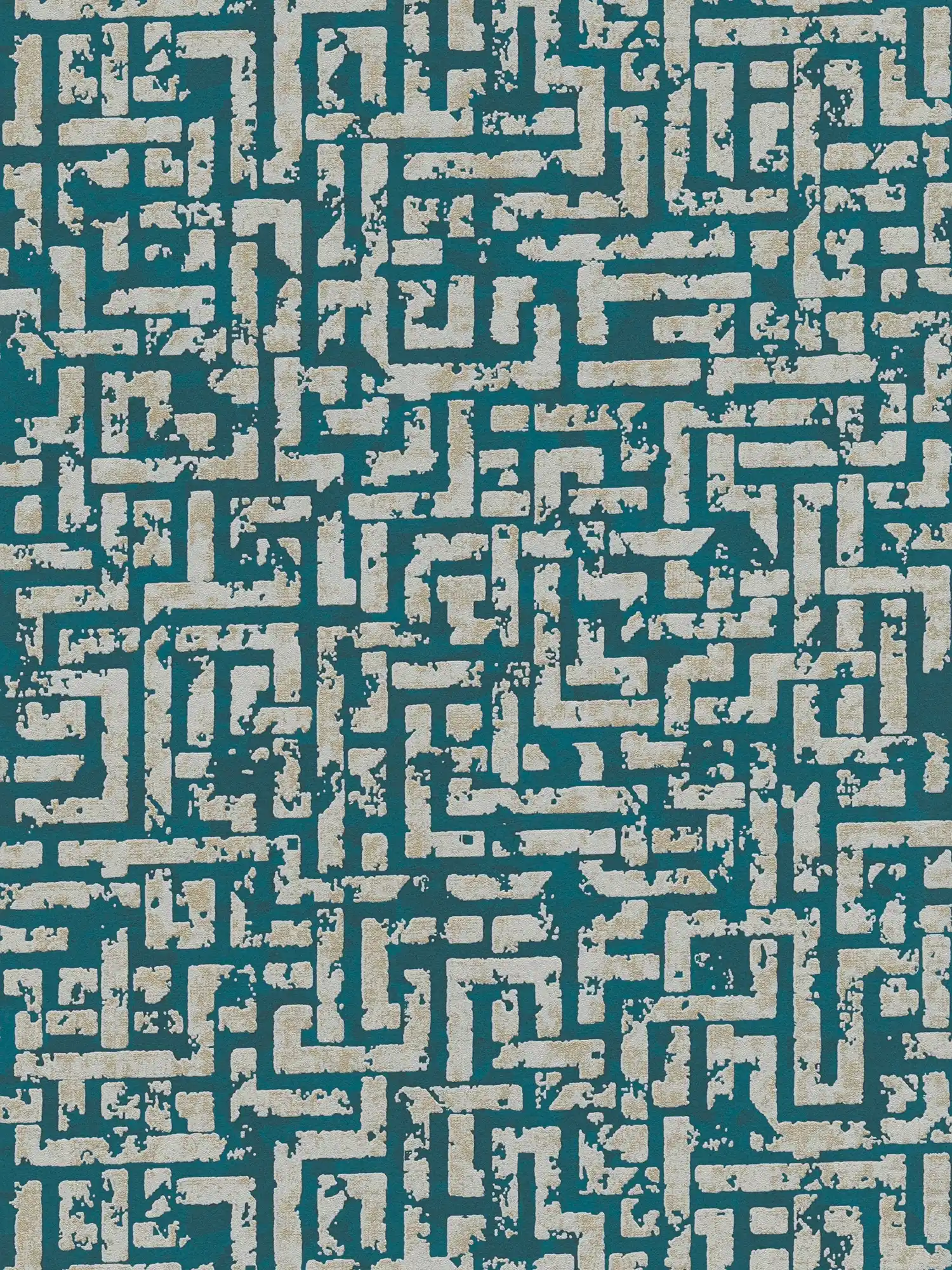 Ethno behang met grafisch reliëfontwerp - blauw, groen, beige
