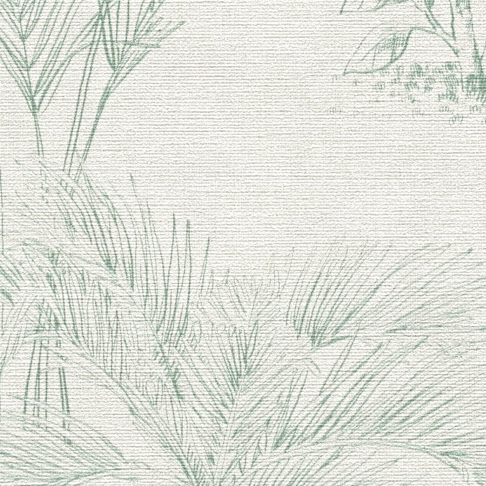             Papel pintado de lino con diseño de selva con palmeras - gris, verde
        