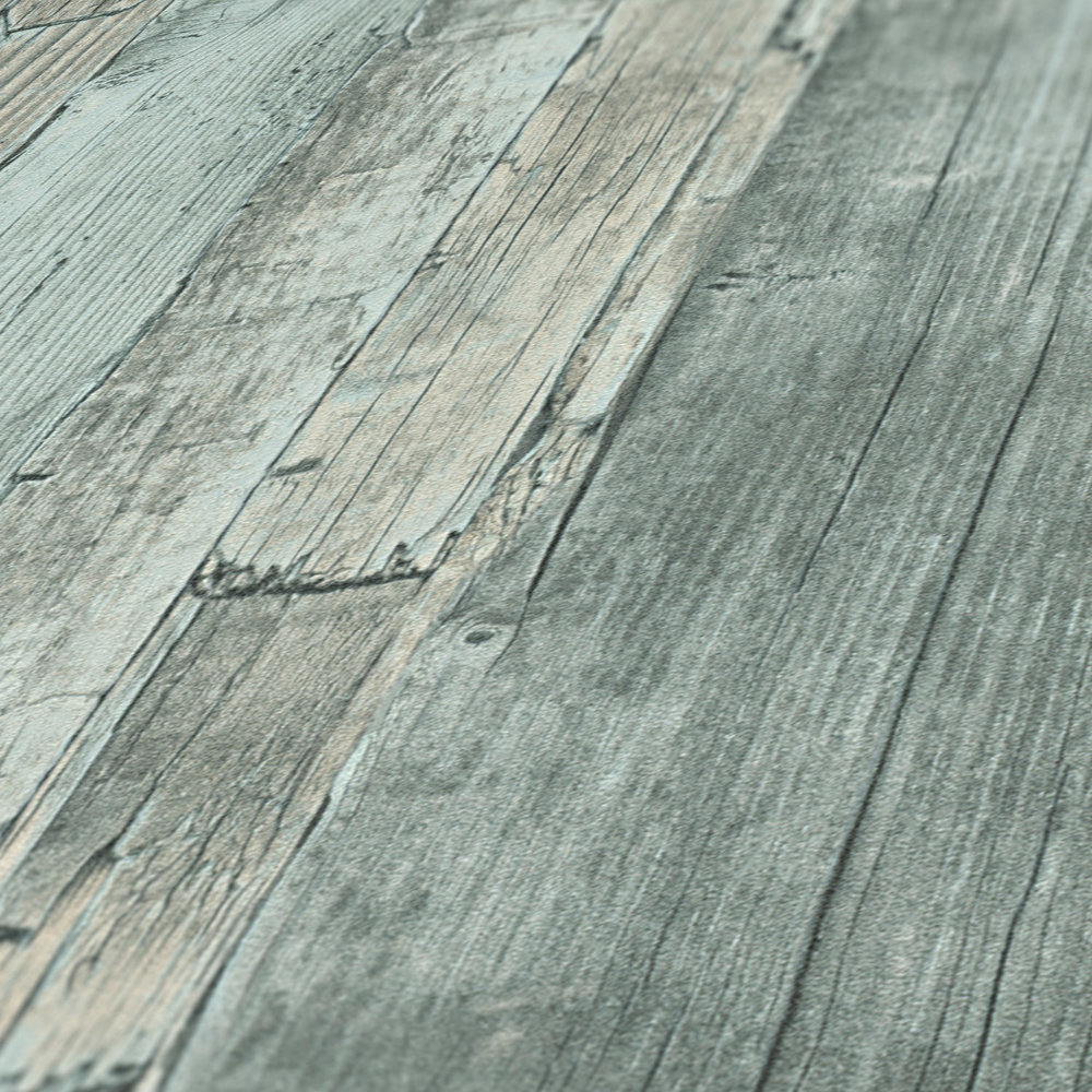             Non-woven wallpaper Beach Wood wood look in Shabby Chic style - green
        