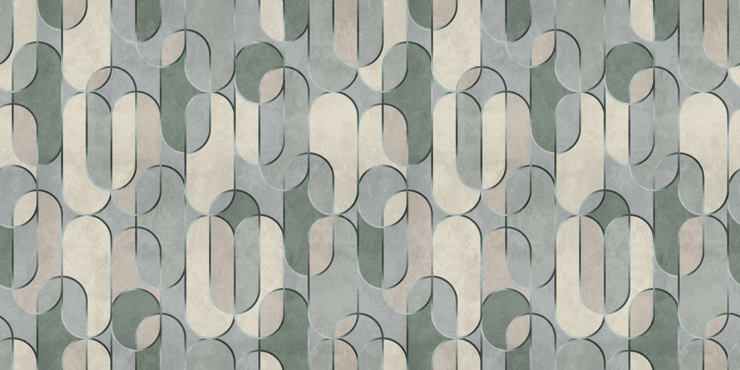             Ritz 2 - Papier peint style rétro, gris & vert avec détails métalliques
        