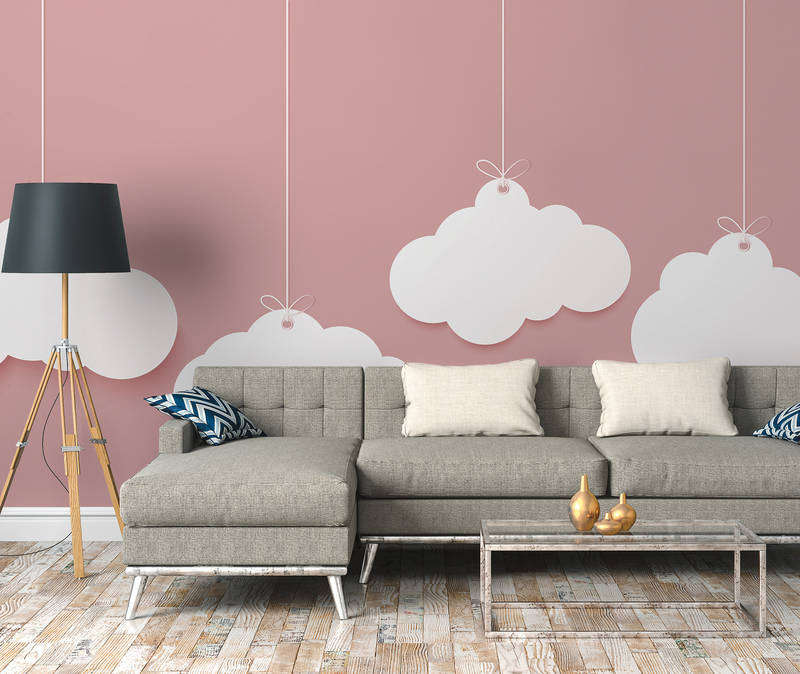             Papier peint nuages pour chambre d'enfant - rose, blanc
        