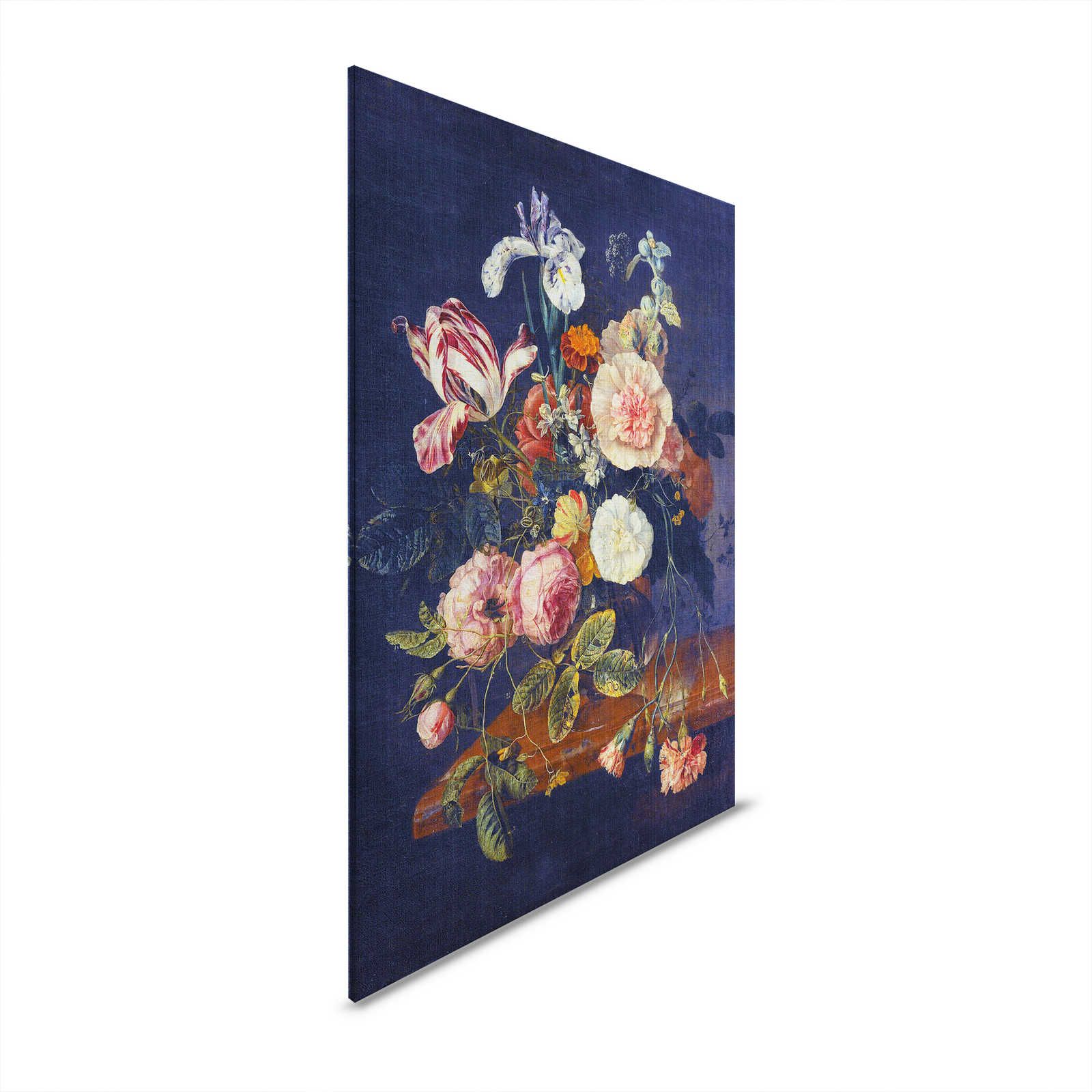 Kunstenaars Studio 1 - Canvas schilderij Bloemrijk Stilleven Donkerblauw - 0,80 m x 1,20 m
