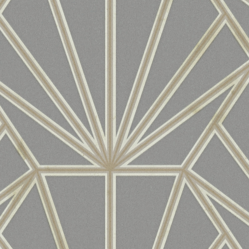             behangpapier art deco patroon en lijnmotief - grijs, goud, wit
        
