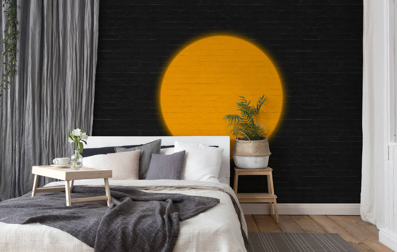             Photo wallpaper minimalist design & brick look - orange, black
        