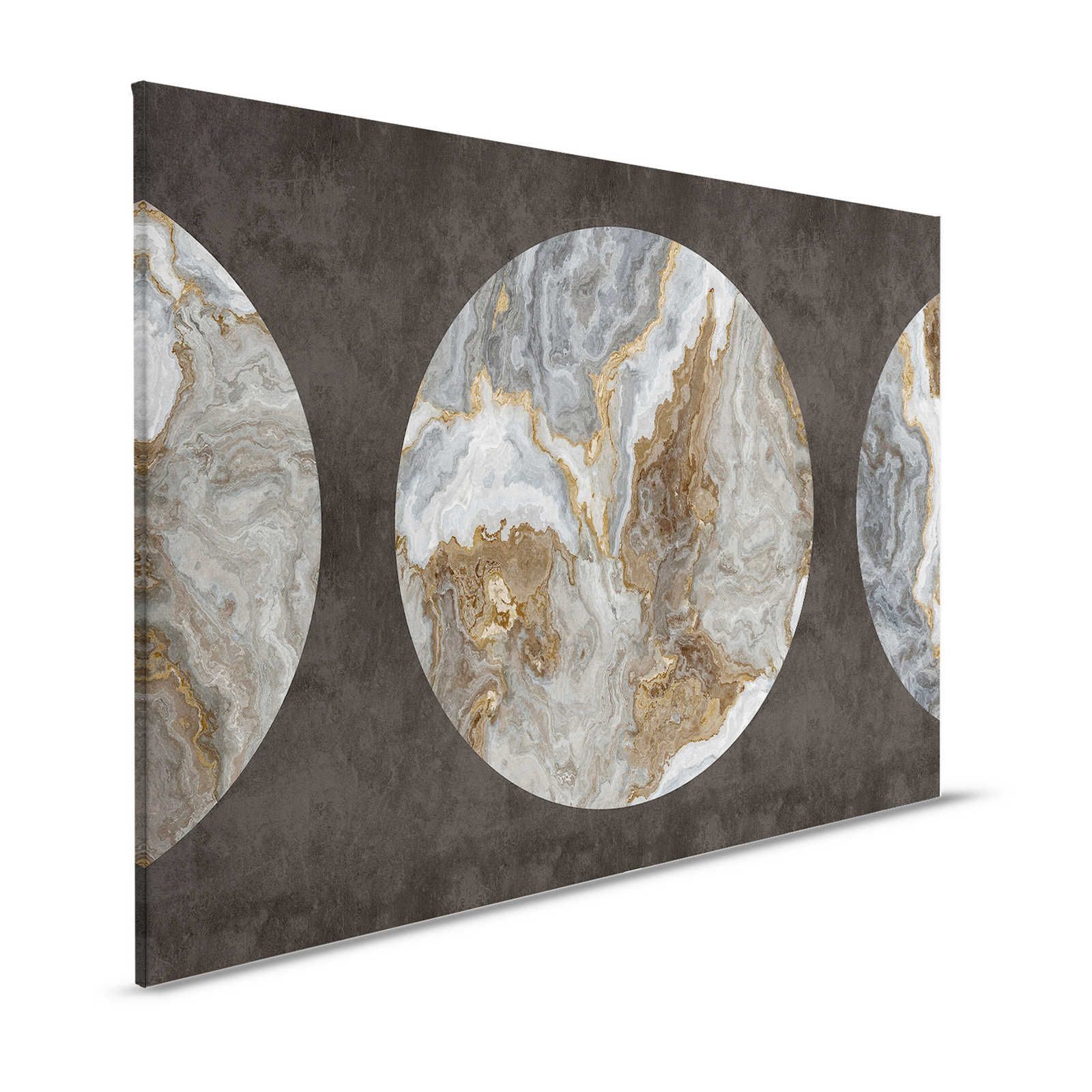 Luna 1 - Pittura su tela di marmo con disegno a cerchio e aspetto in gesso nero - 1,20 m x 0,80 m
