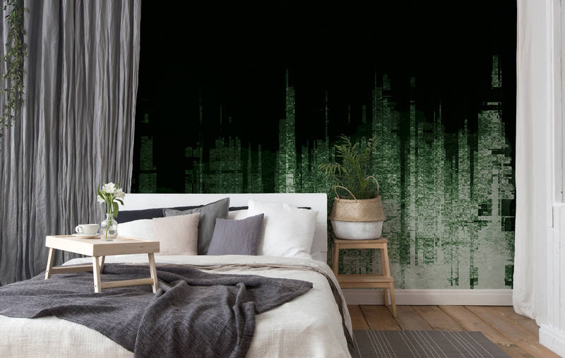             Photo wallpaper in black with abstract lines pattern - green, black, white
        