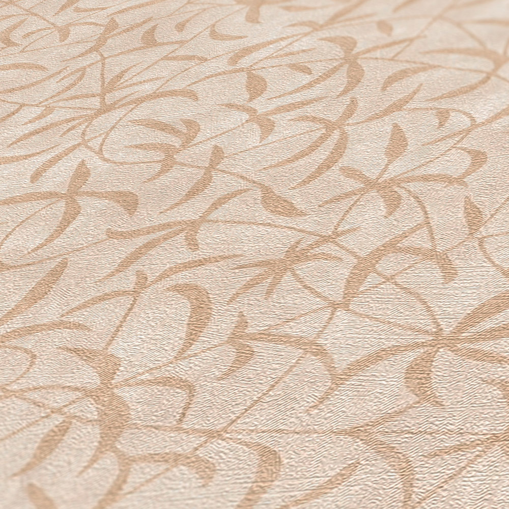             Floral non-woven wallpaper with branches and flowers - cream, beige
        