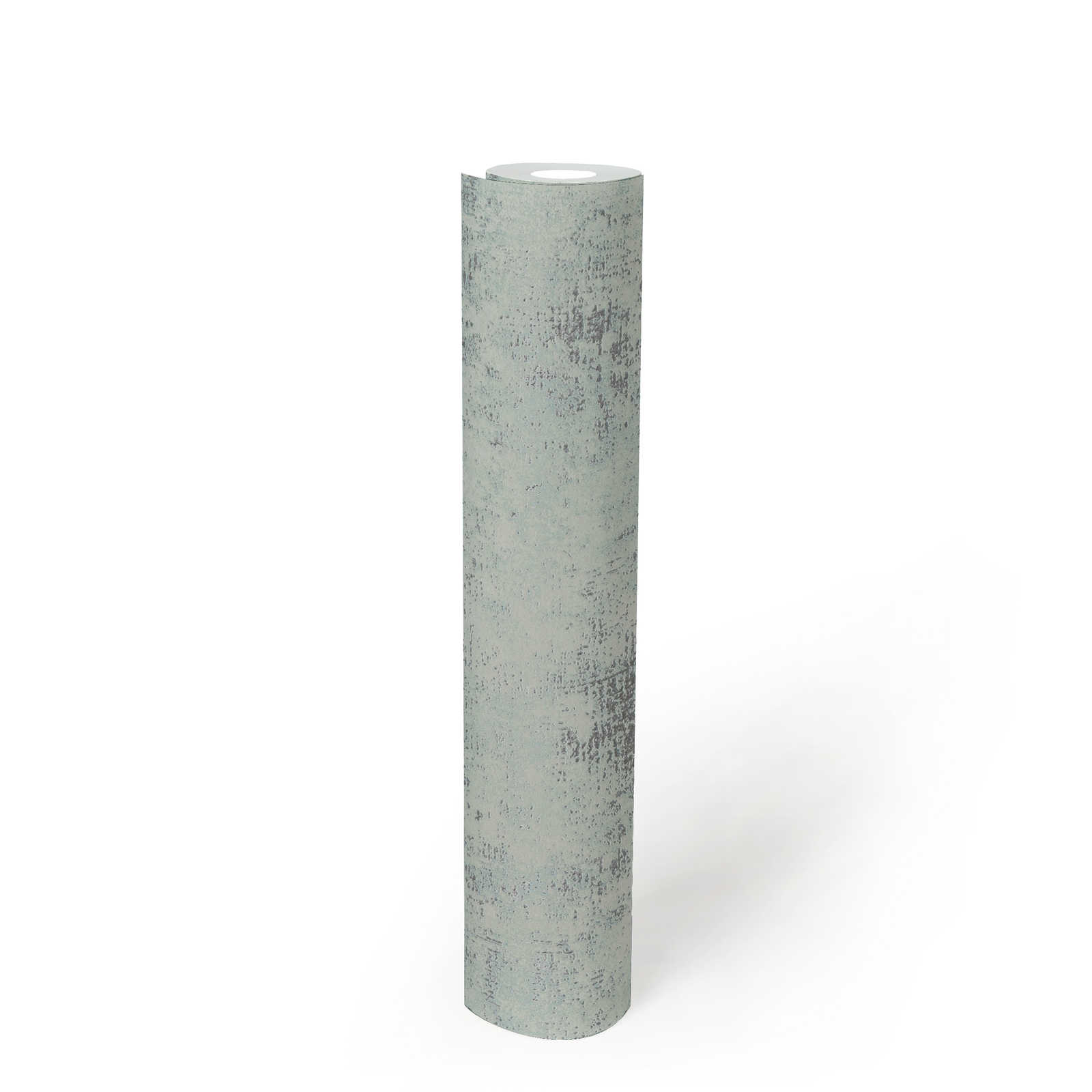             Rustic plaster look wallpaper with structure - blue, green, grey
        