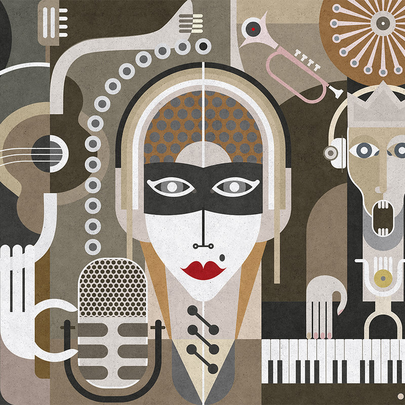Wall of sound3 - Papier peint abstrait avec visages- structure béton - beige, marron | Intissé lisse mat
