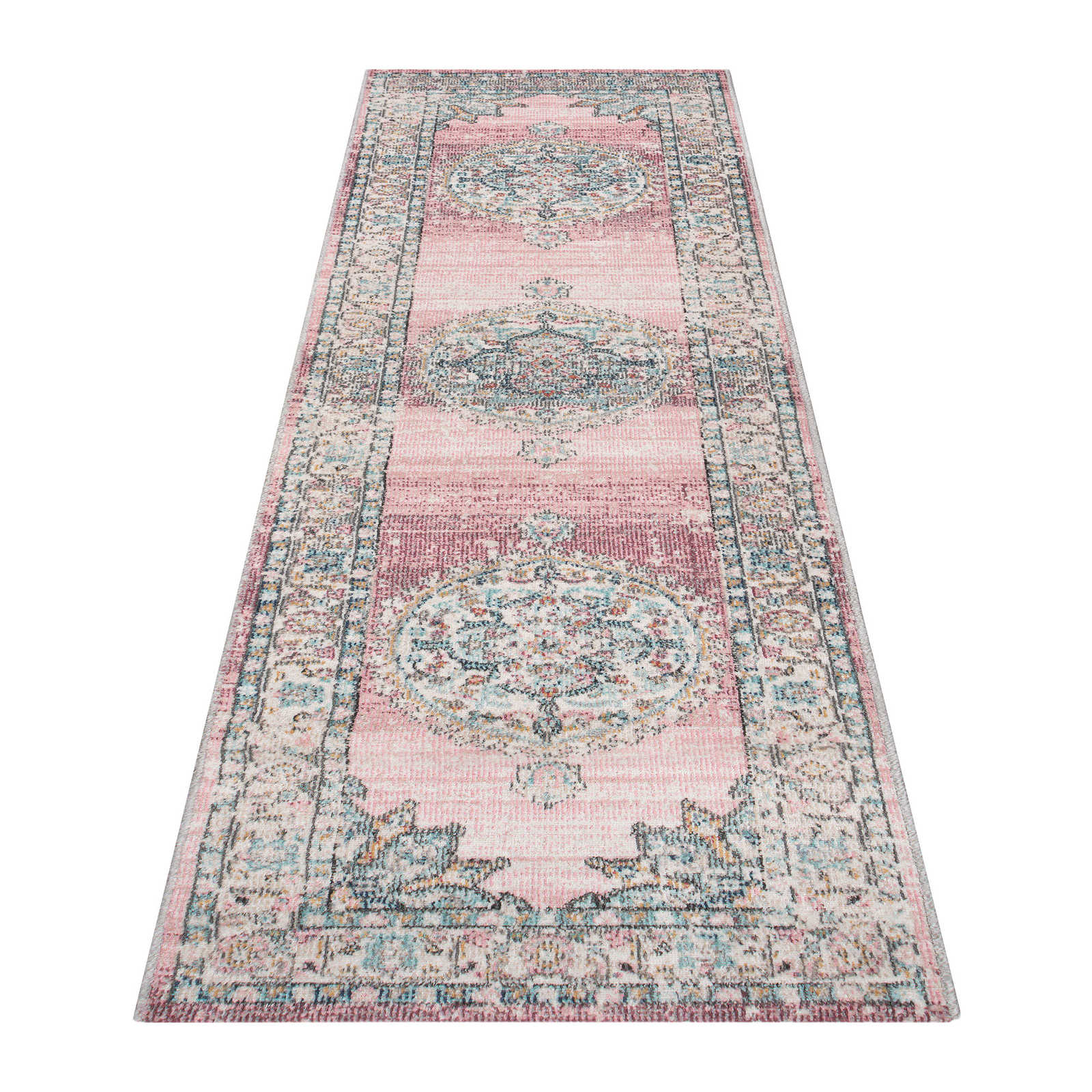 Flatweave Carpet with Pink Accents as Runner - 300 x 80 cm
