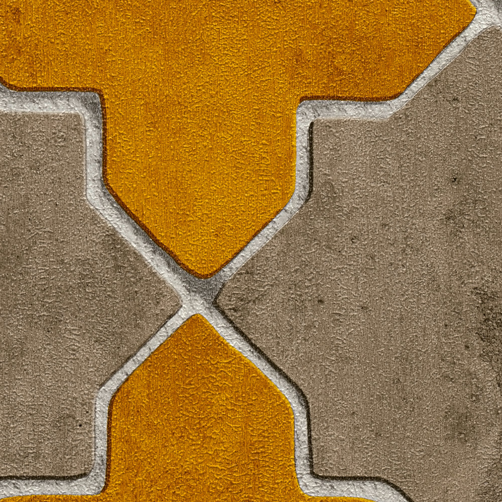             Papier peint aspect carrelage marocain - jaune, beige, crème
        