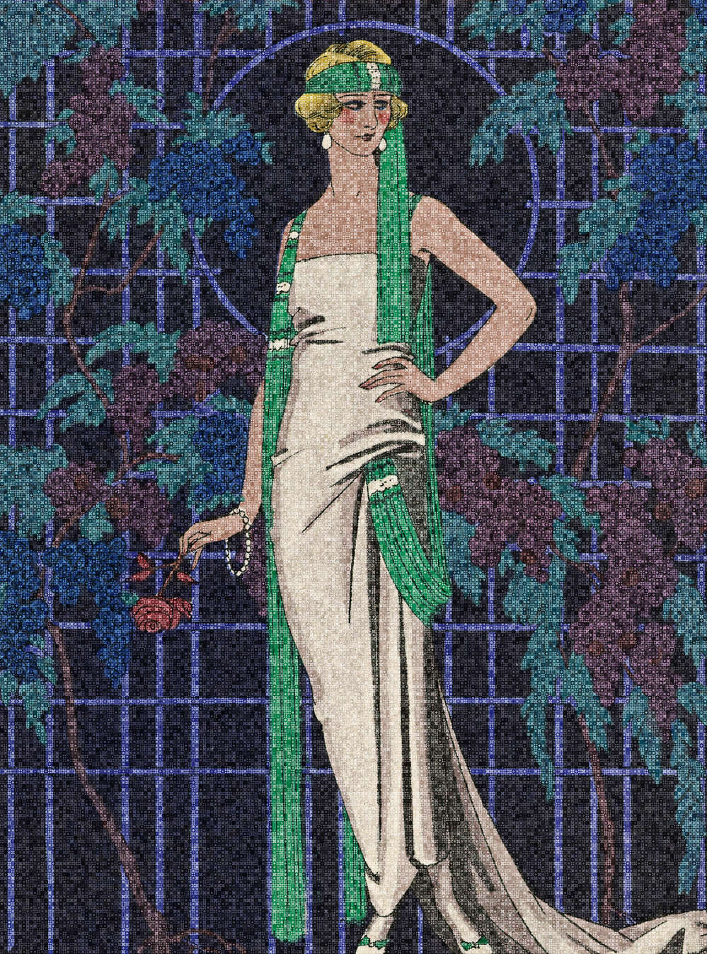             Scala 2 - Carta da parati a mosaico Art Deco Motivo donna stile anni '20
        