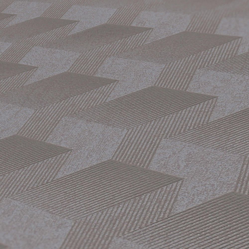             Geometric wallpaper with 3D graphic pattern matt - grey
        