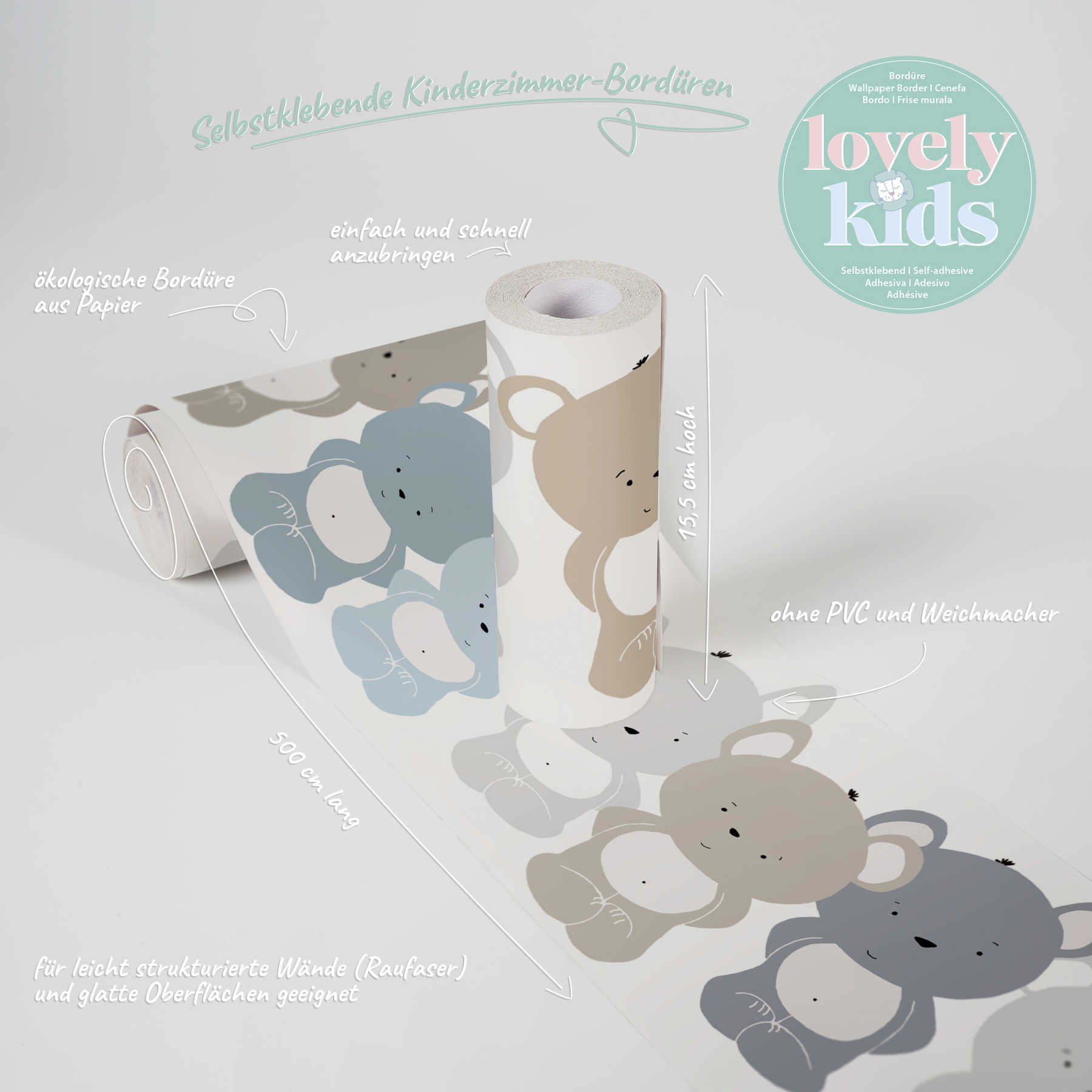             Nursery border "Cuddly bears" for little boys - Blue, Brown, Green
        
