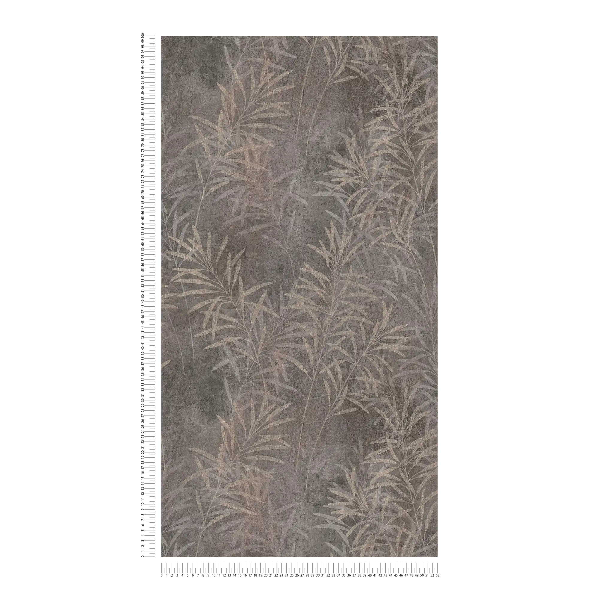             Carta da parati floreale in tessuto non tessuto con motivo a erba e struttura fine - grigio, beige, metallizzato
        