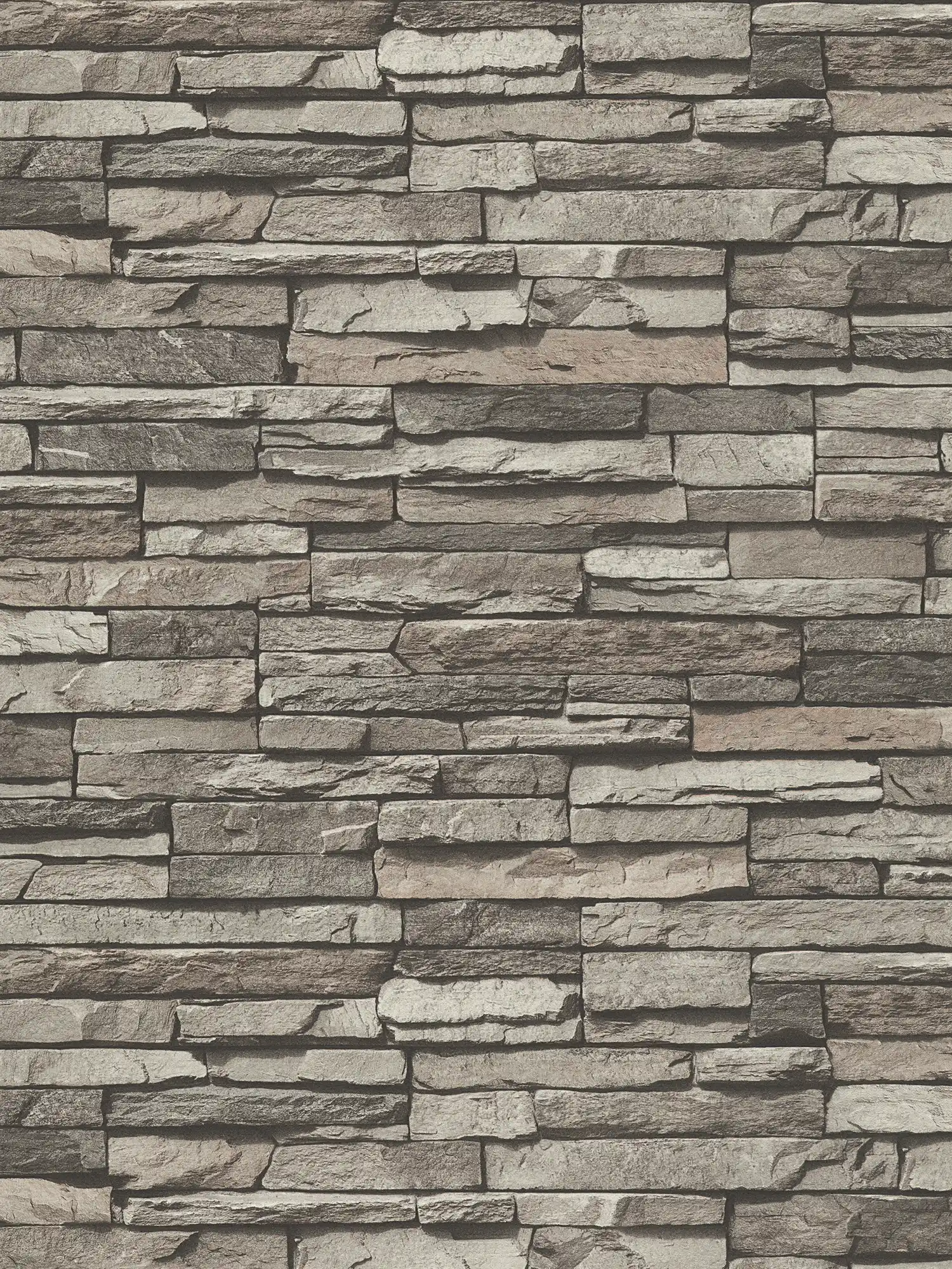         3D wallpaper with light grey stone wall motif - grey, cream, black
    