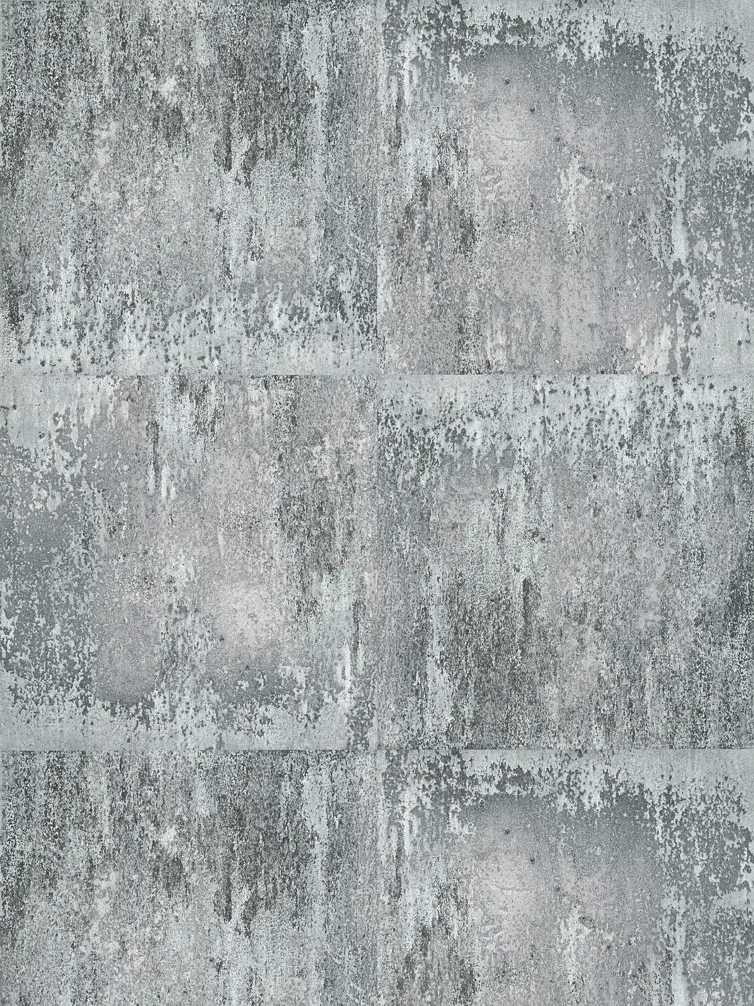 Wallpaper with rustic metal look & rough pattern - grey, black, silver
