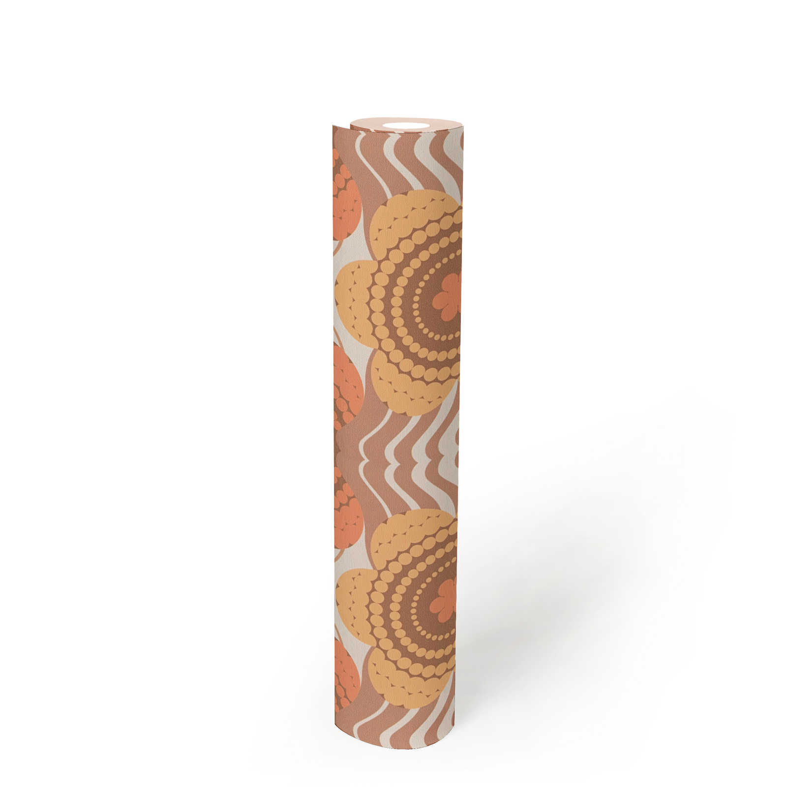             Floral pattern in dots design in the style of the 70s - brown, orange, yellow
        