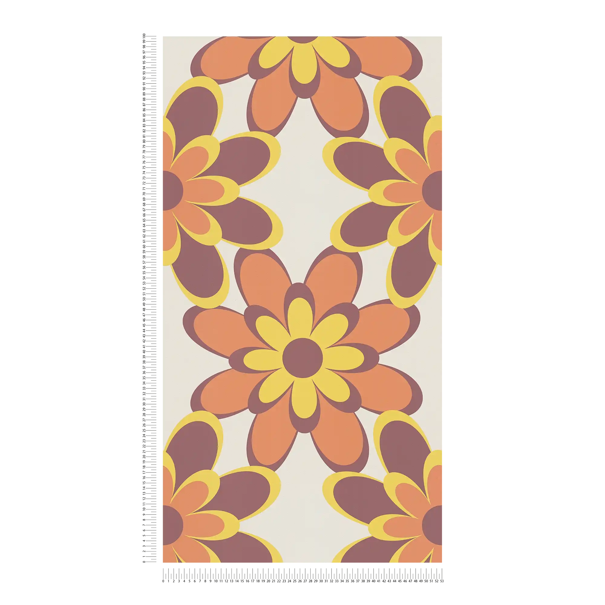             Retro wallpaper 70s floral pattern - orange, yellow, brown
        