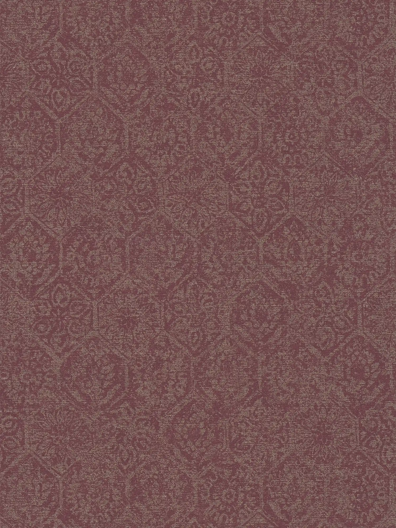Wallpaper gold pattern in used look with linen look - metallic, red
