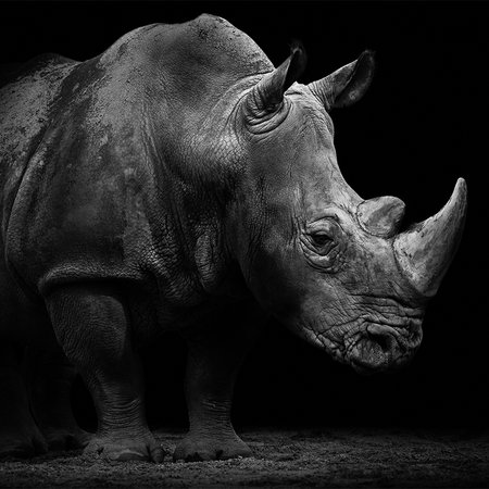         Photo wallpaper rhino against black background
    