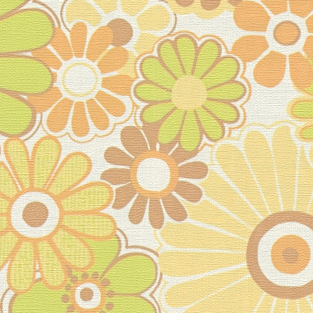             papier peint en papier floral rétro à texture légère - jaune, vert, marron
        