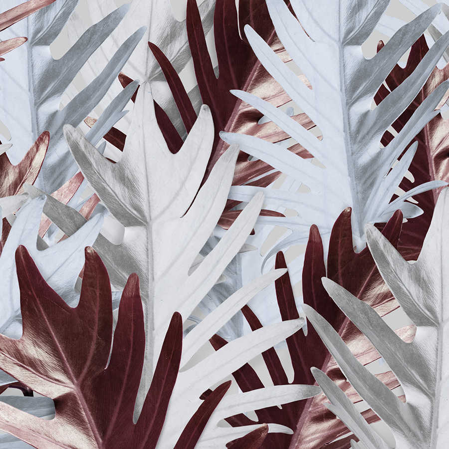Photo wallpaper with jungle leaves in soft shades - Red, White
