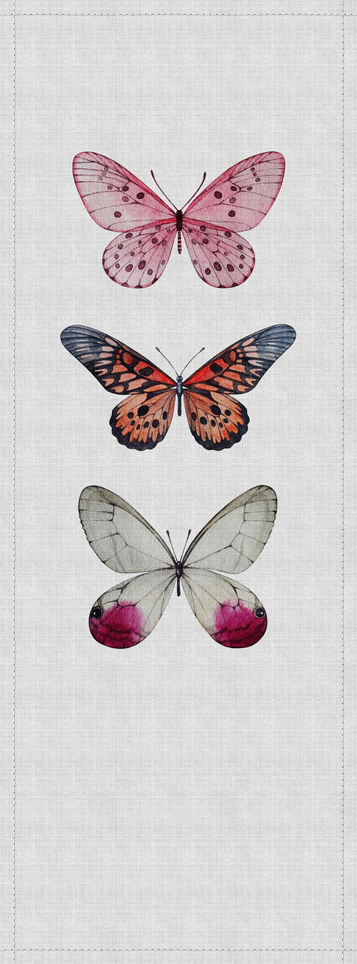             Paneles Buzz 1 - Fotopanel con mariposas de colores en estructura de lino natural - Gris, Rosa | Vellón liso mate
        