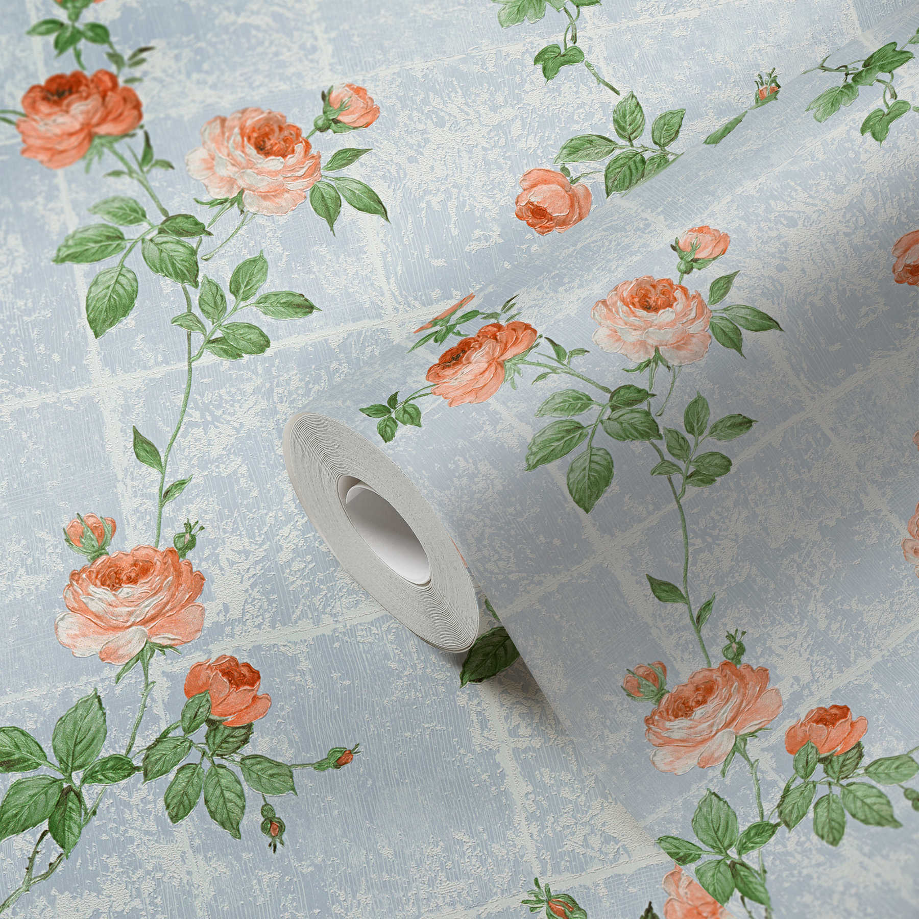             Tile look wallpaper in used loco with roses vines - blue
        