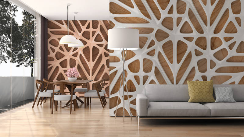             Papel pintado fotográfico de madera de diseño moderno en 3D - blanco, marrón
        