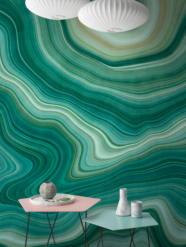             Papel pintado Batik Marbled Optics - Verde, Gris
        