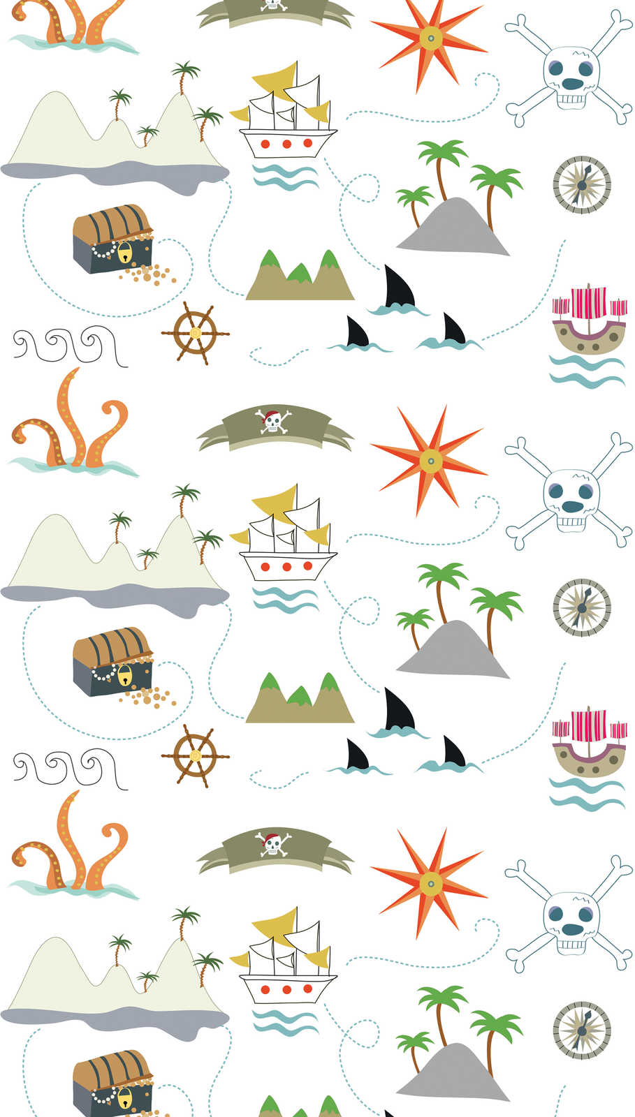             Children's non-woven wallpaper with pirate symbols - colourful, cream, grey
        