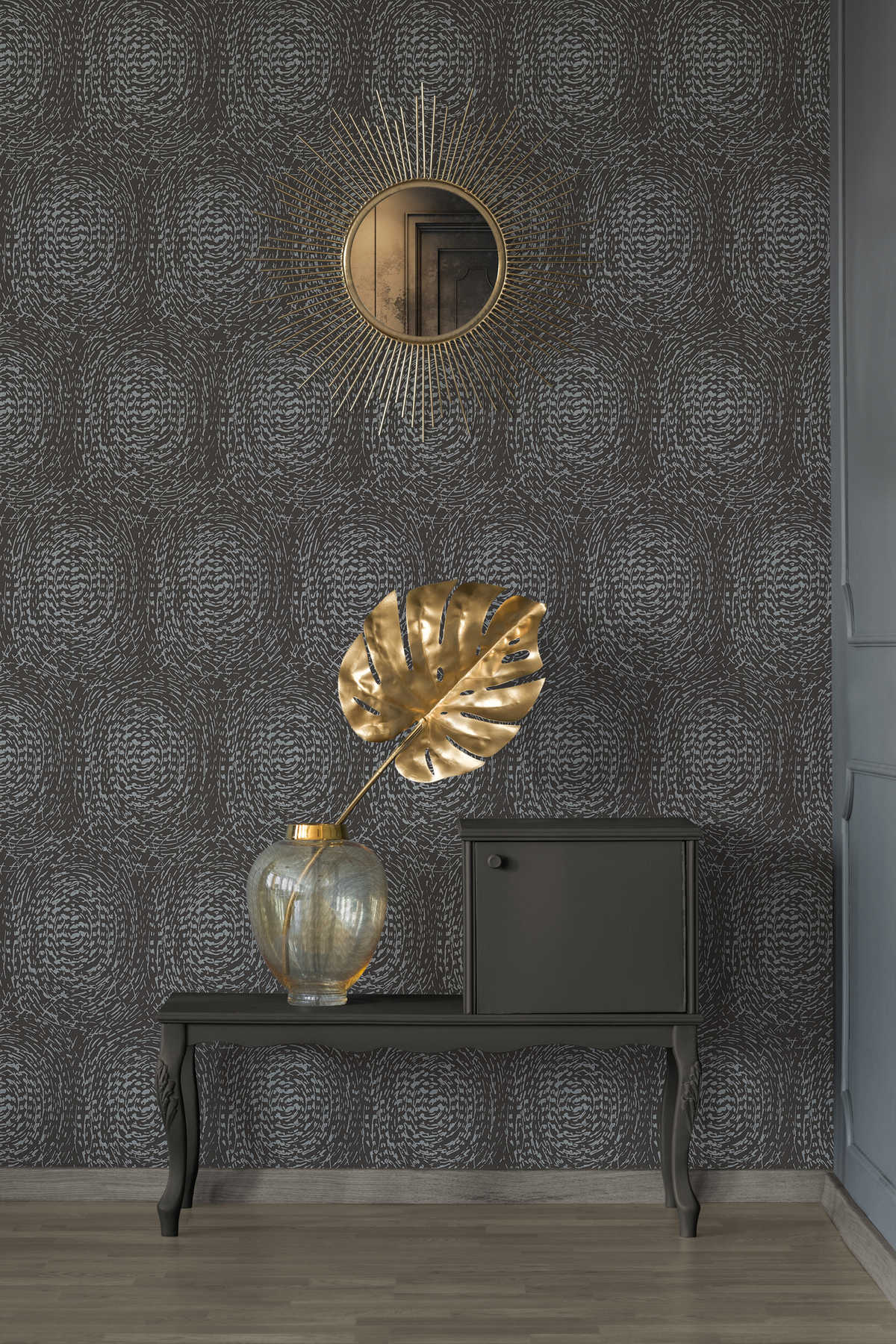             Metallic decor wallpaper in ethnic style - metallic, black
        
