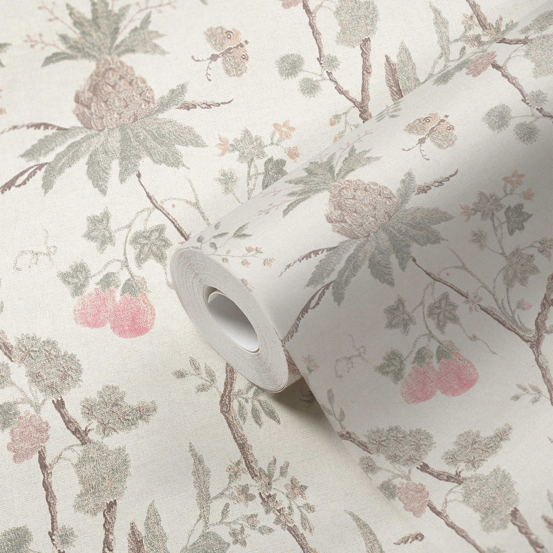             Papier peint vintage au design floral historique - Beige
        